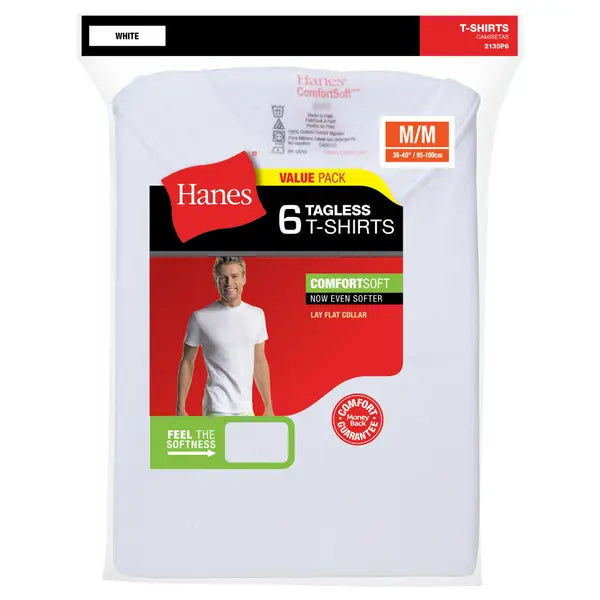 Hanes Mens Crew Neck T-Shirt - 6 Pack - 2135P6 -