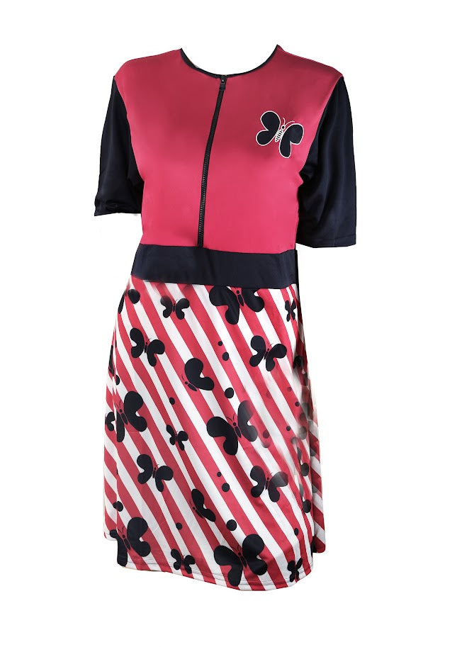 Abstract Girls Swim Dress - Blue & Pink Butterfly Design -