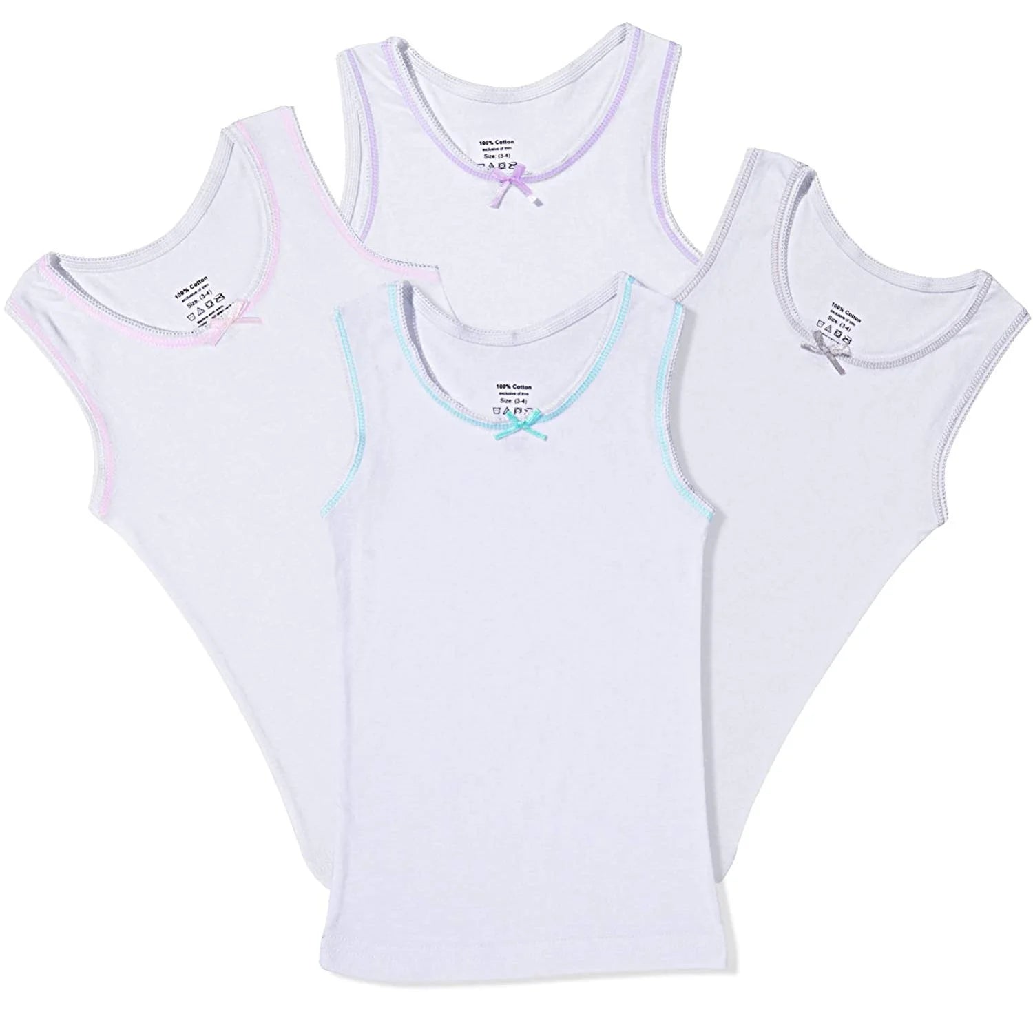 All Navy Girls White Undershirts - 4 Pack -