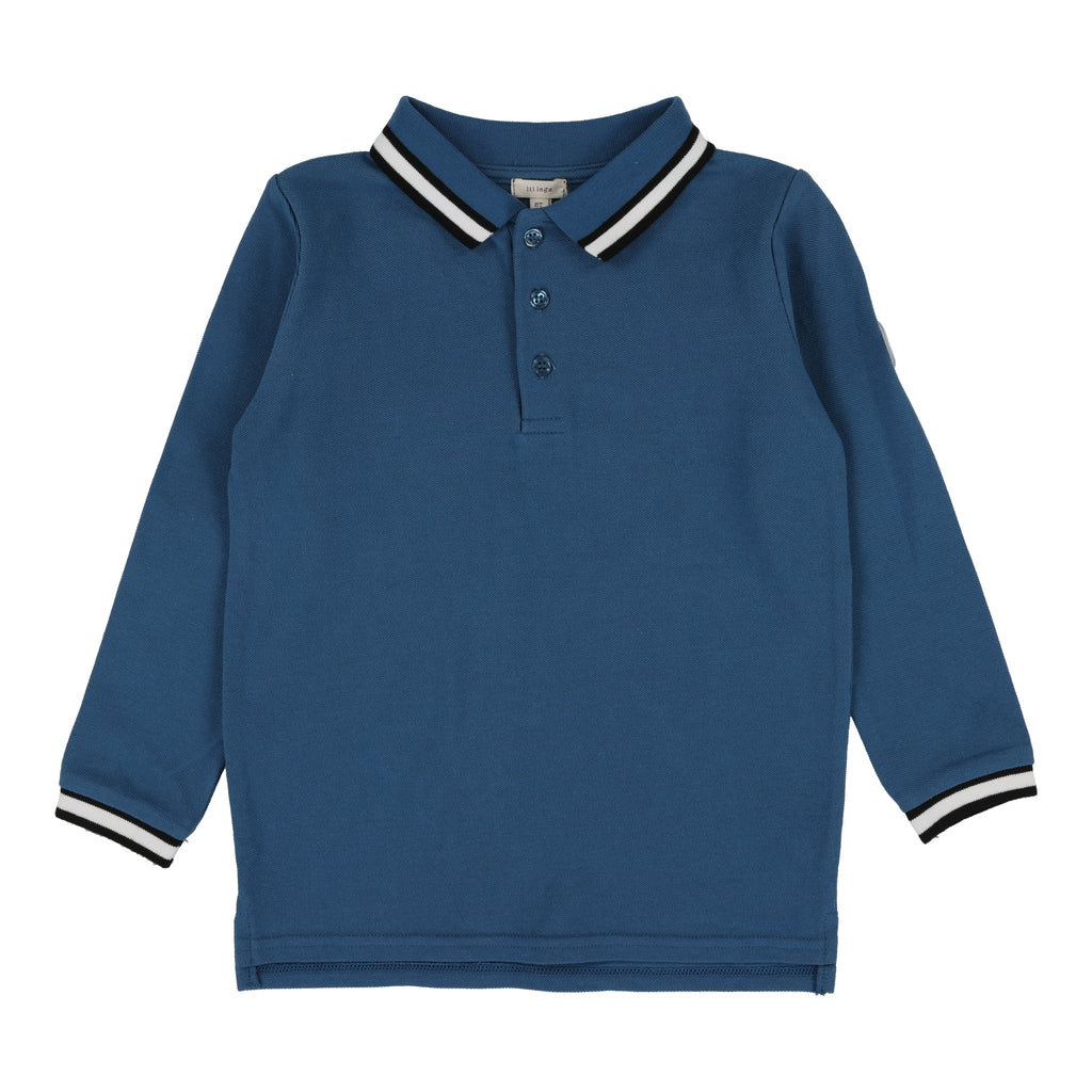 Lil Legs Thick White Stripe Polo - Long Sleeve - SS25 -