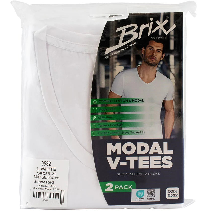 Brix Mens Modal V-Neck T-Shirts - 2 Pack - #0532