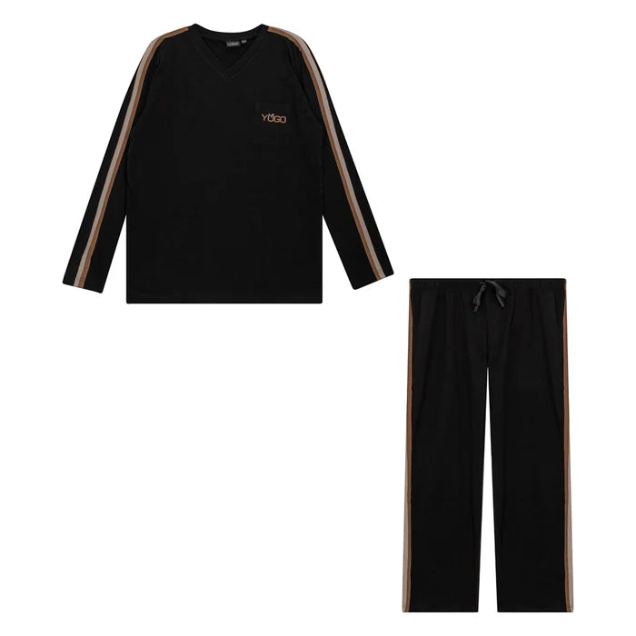 Yugo Sport V-Neck Knit Pajamas - Trim On Sleeve - 9363