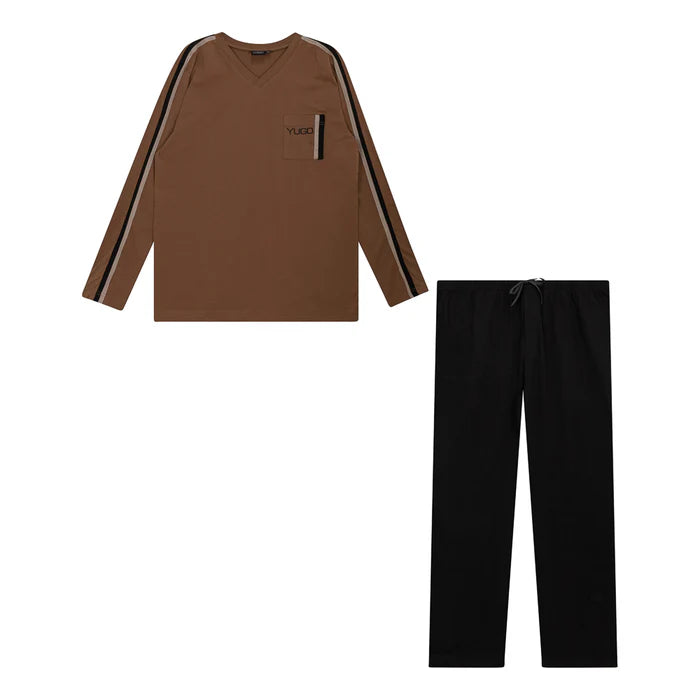 Yugo Sport V-Neck Knit Pajamas - Trim On Sleeve - 9363