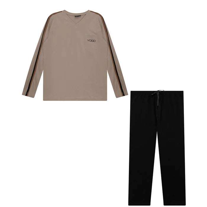 Yugo Sport V-Neck Knit Pajamas - Trim On Sleeve - 9363