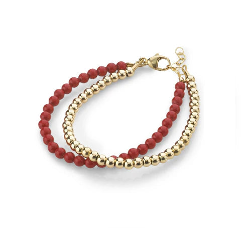 Crystal Dream Baby Bracelet - Double Red and Gold Bead - B2110 -