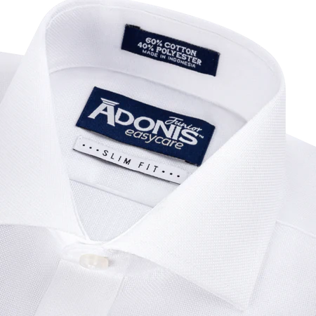 Adonis Mens Cotton Blend Easy Care White Shirt - Barrel Cuffs - Designed - Slim Fit -