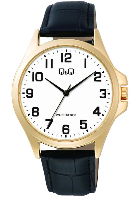 Q&Q  Crocodile Leather Watch  - Black/Gold