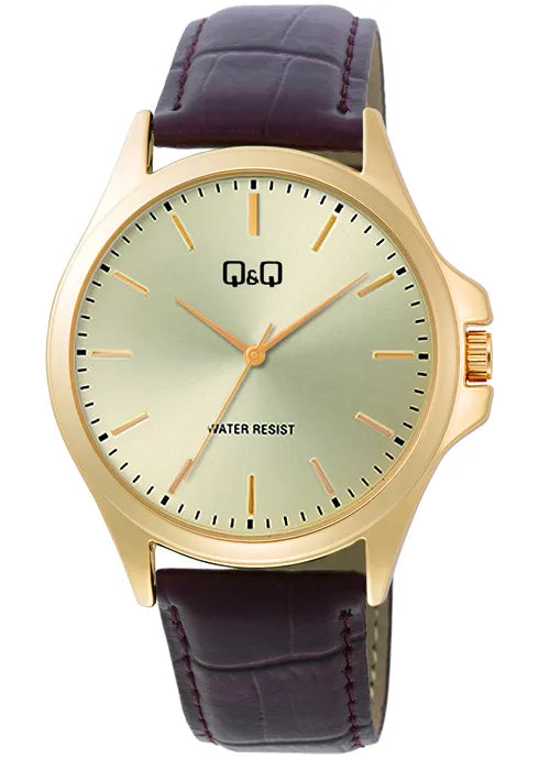 Q&Q  Crocodile Leather Watch  - Brown/Gold
