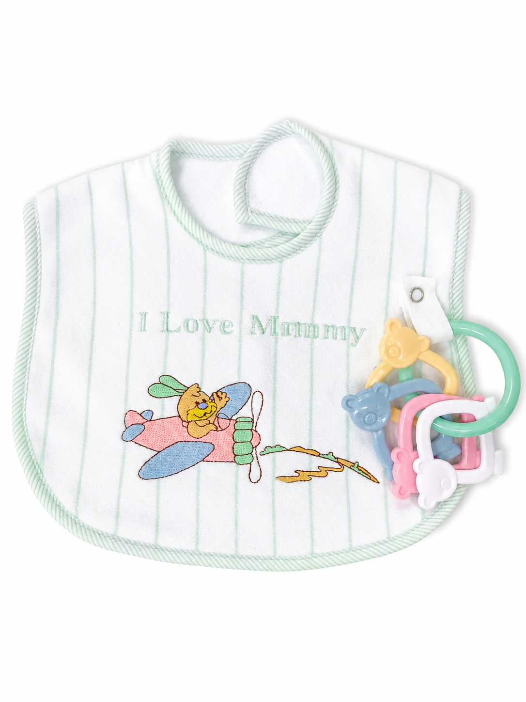 Bib w/ Embroidery & Attached Toys - Assorted -