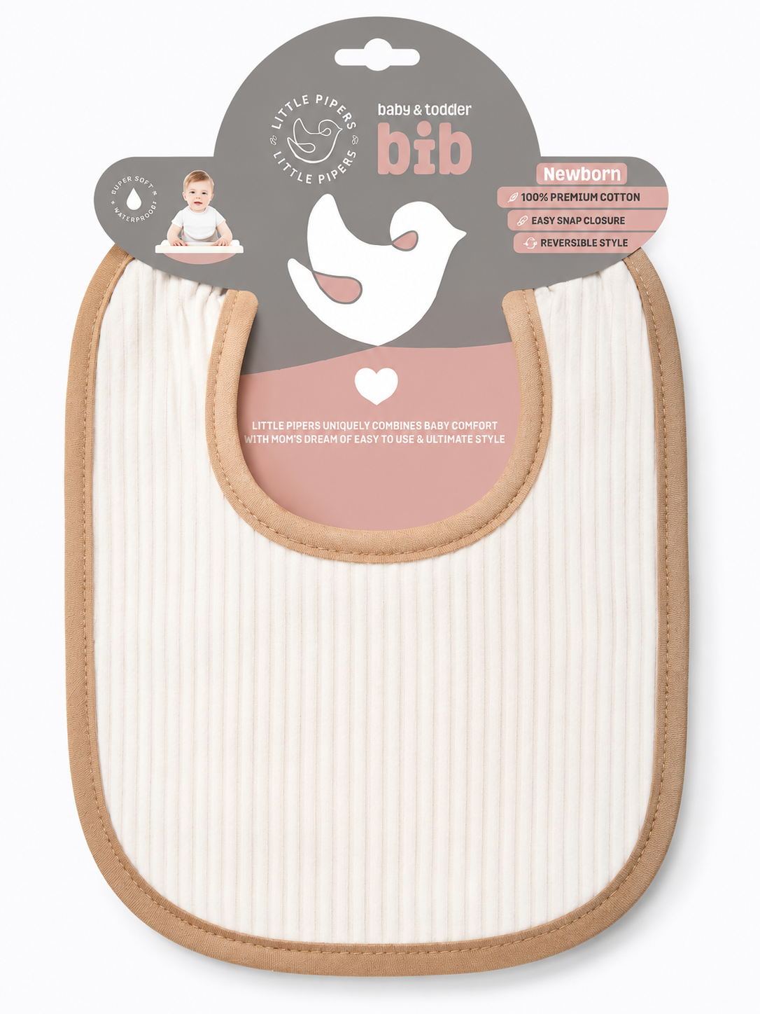 Little Pipers Ribbed Waterproof Bib W/ Snaps -