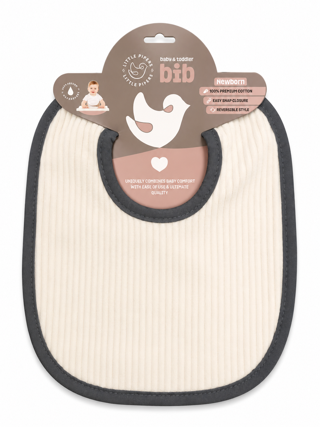 Little Pipers Ribbed Waterproof Bib W/ Snaps -
