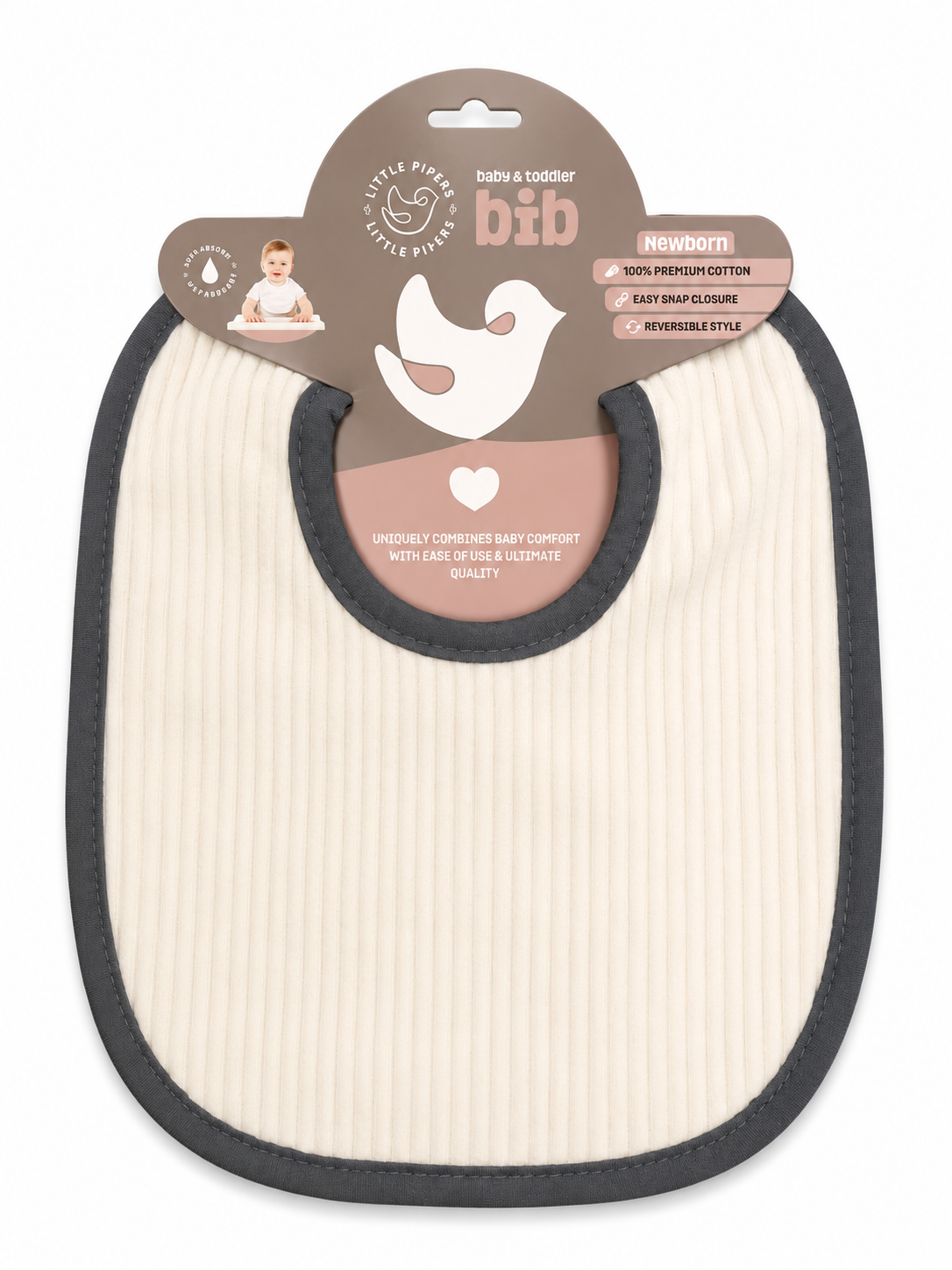 Little Pipers Ribbed Waterproof Bib W/ Snaps -