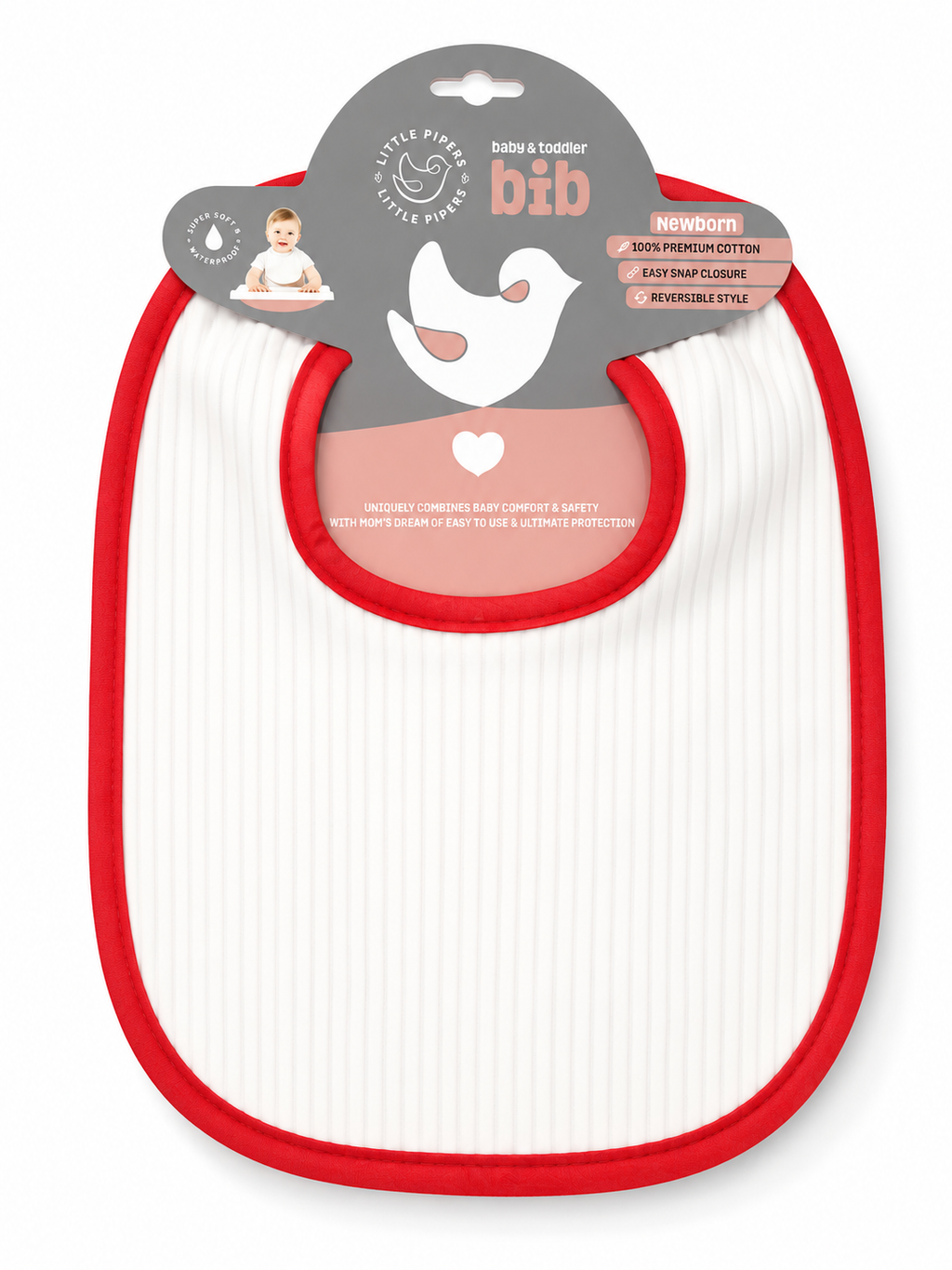 Little Pipers Ribbed Waterproof Bib W/ Snaps -