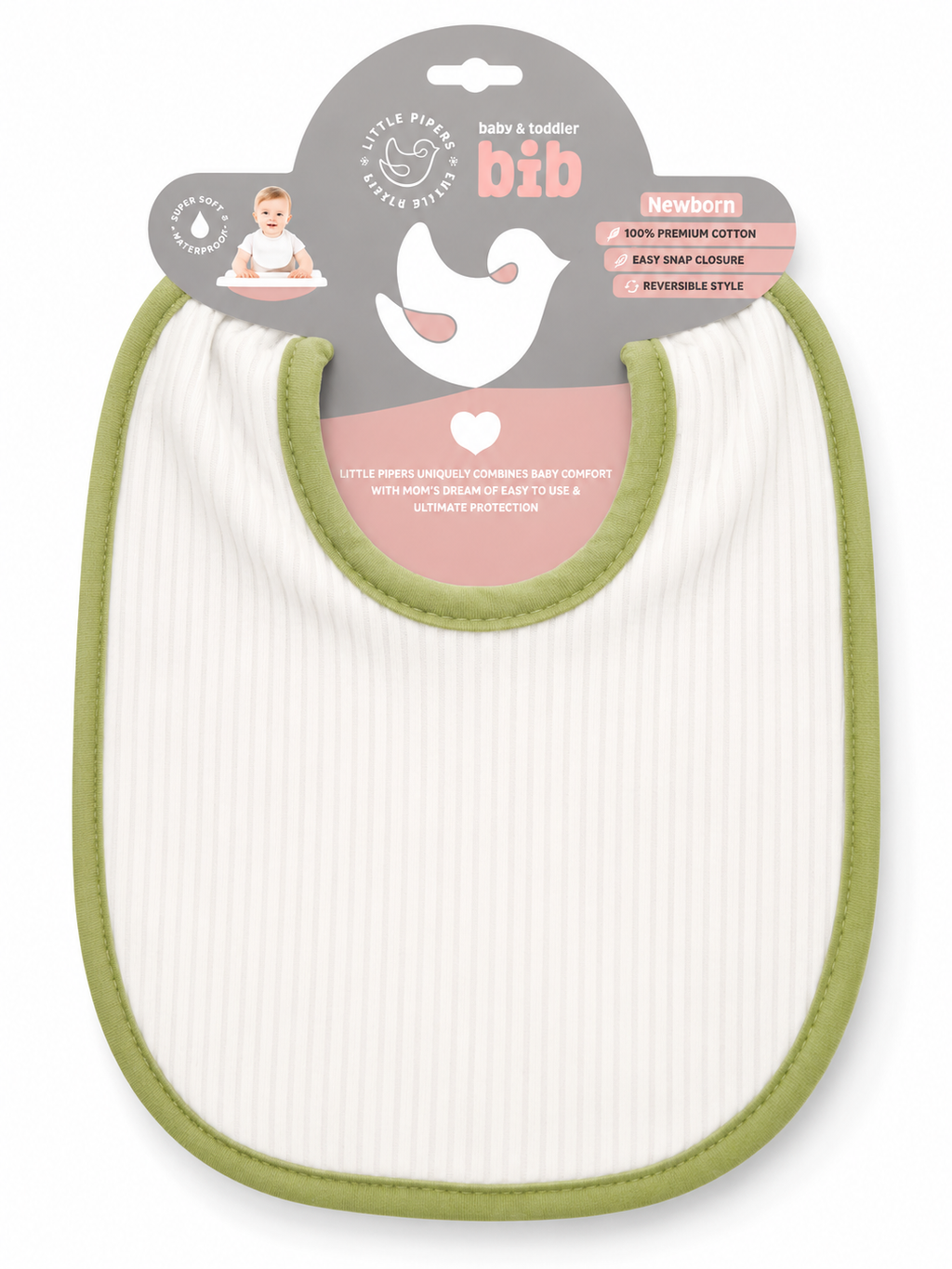 Little Pipers Ribbed Waterproof Bib W/ Snaps -