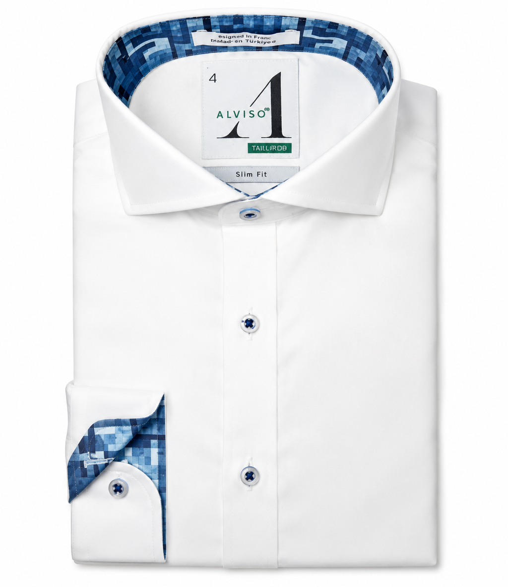 Alviso Boys Contrast White Shirt - Squared - 4534 - Slim Fit - FW24 -