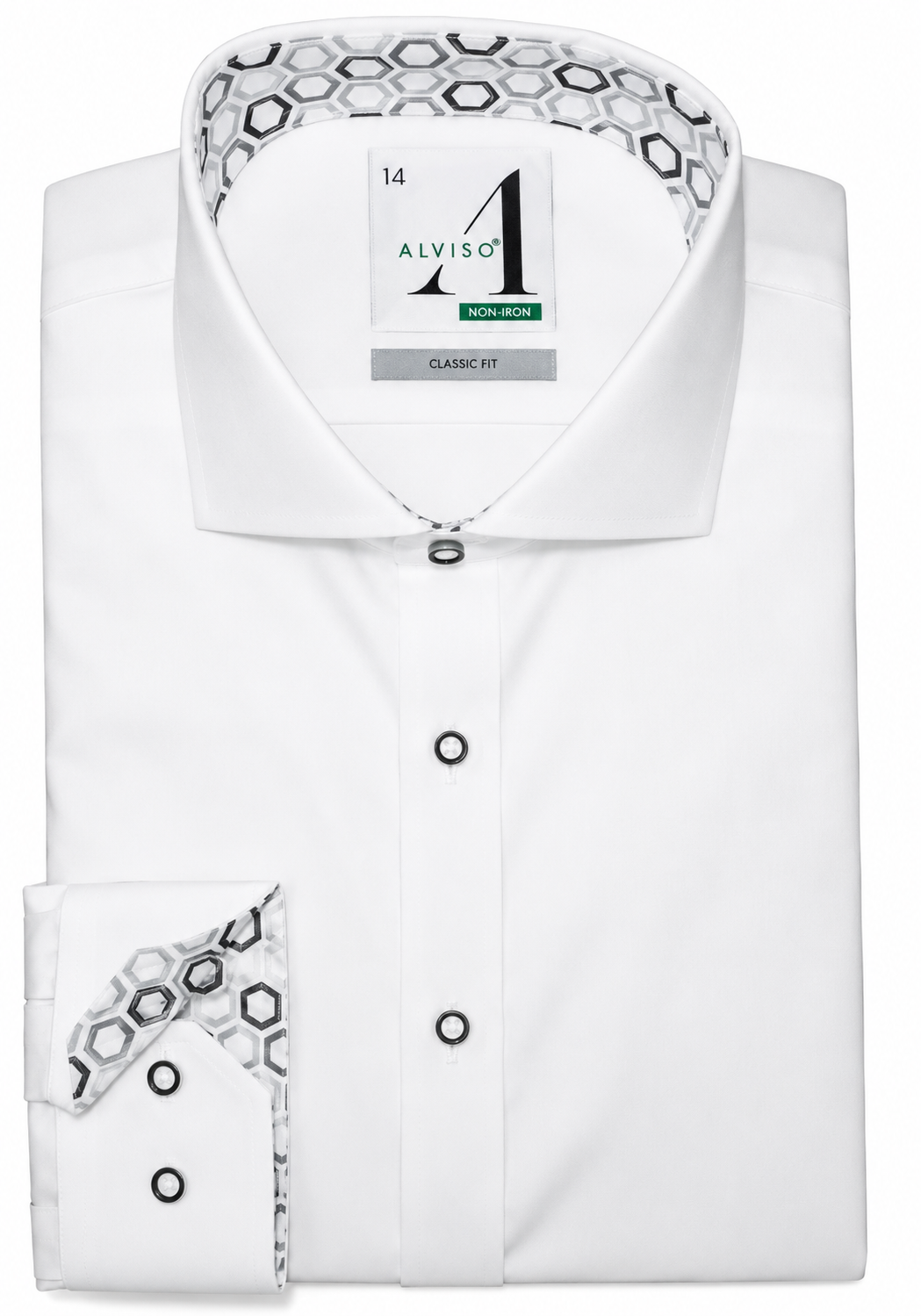 Alviso Boys Contrast White Shirt - Button Cuff - Hexagon - 4555 - Husky Fit - SS25 -