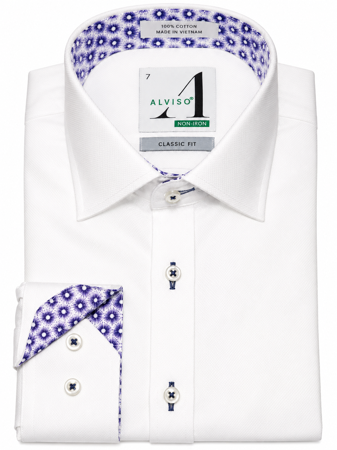 Alviso Boys Contrast White Shirt - Flowered - 4459 - Husky Fit -