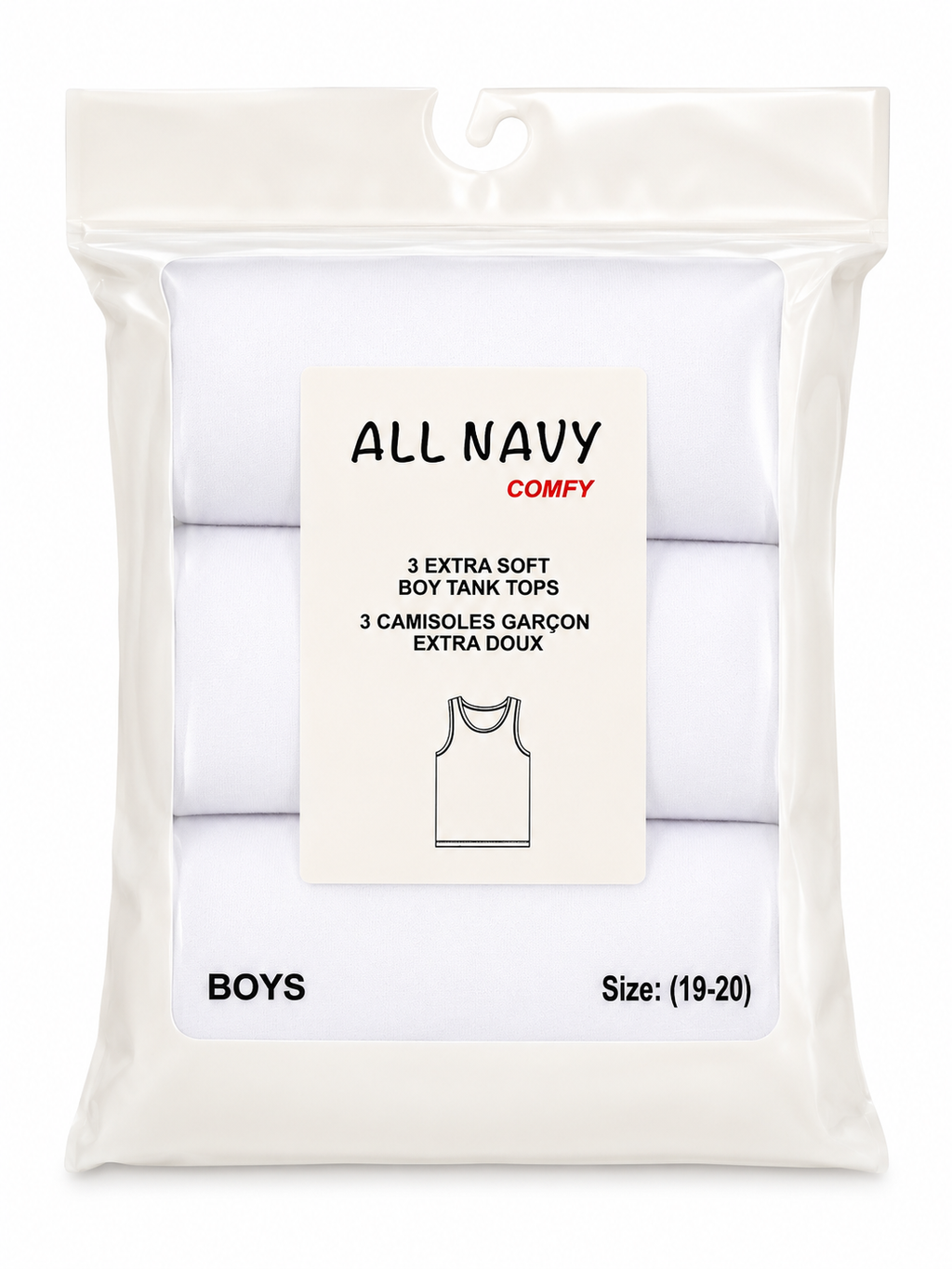 All Navy Boys Comfy White Undershirts - 3 Pack -