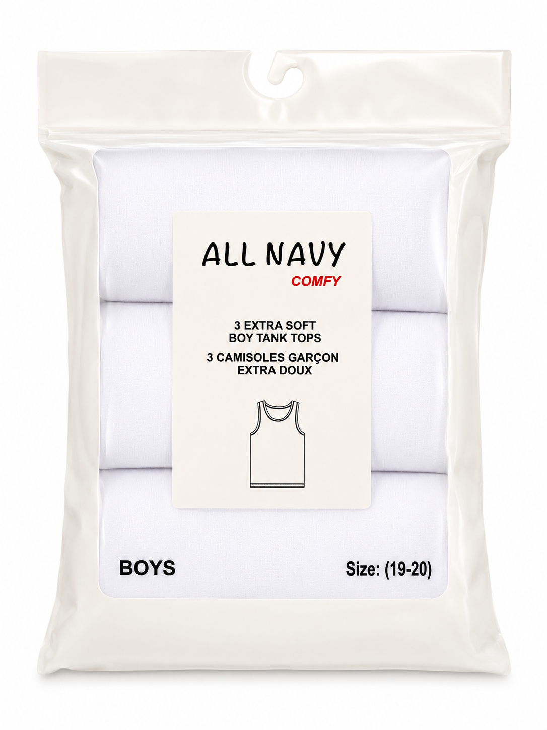All Navy Boys Comfy White Undershirts - 3 Pack -