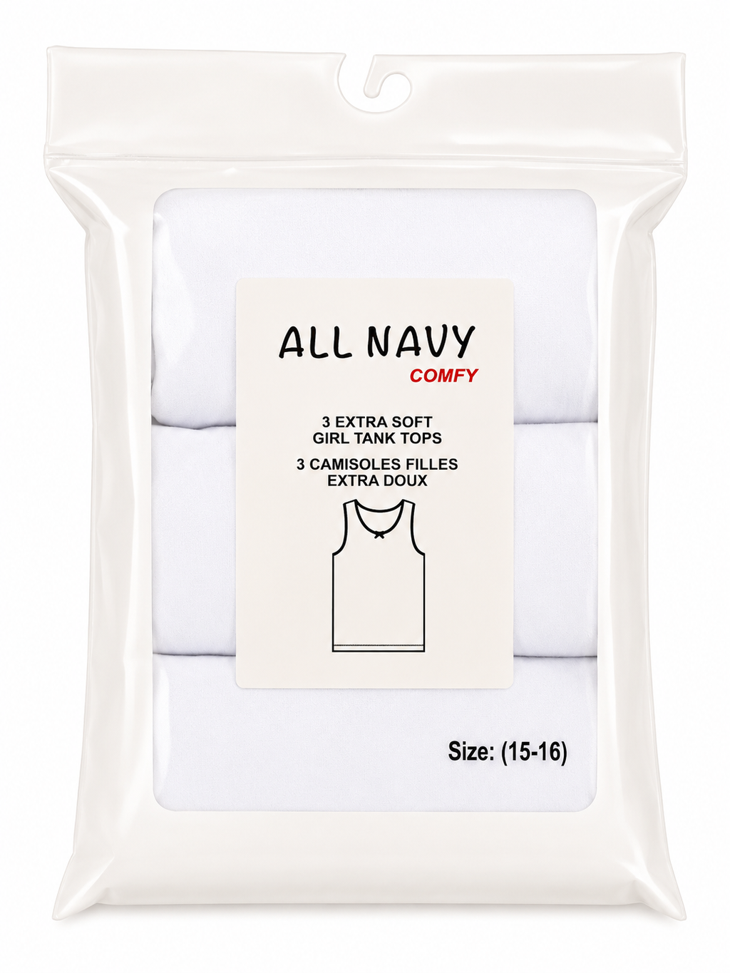 All Navy Girls Comfy White Undershirts - 3 Pack -