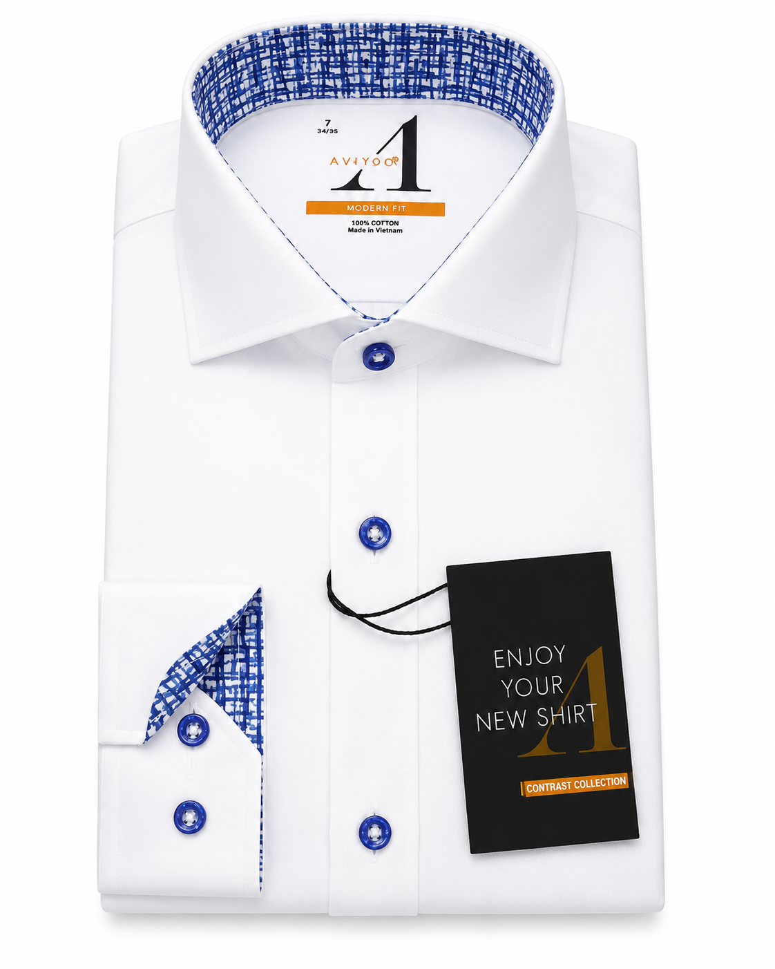 Alviso Boys Contrast White Shirt - Button Cuff - Classic Fit - Navy/Blue - 4590 - FW26 -