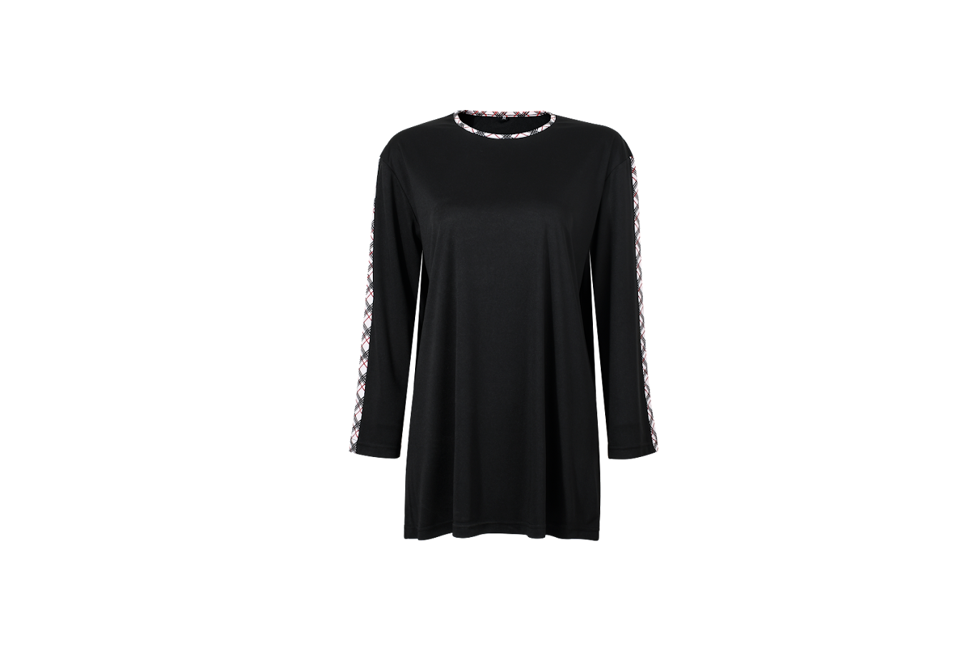 Abstract Girls/ladies Swim Coverup Tee - Black W/ Beige Checkered Design -