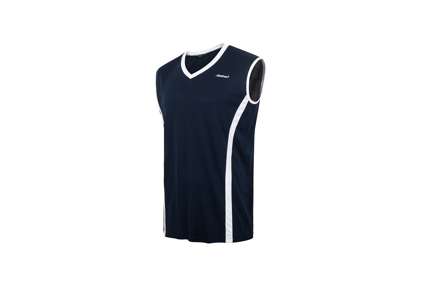 Abstract Mens Swim Top - Navy w/ White Side Stripes - Sleeveless -