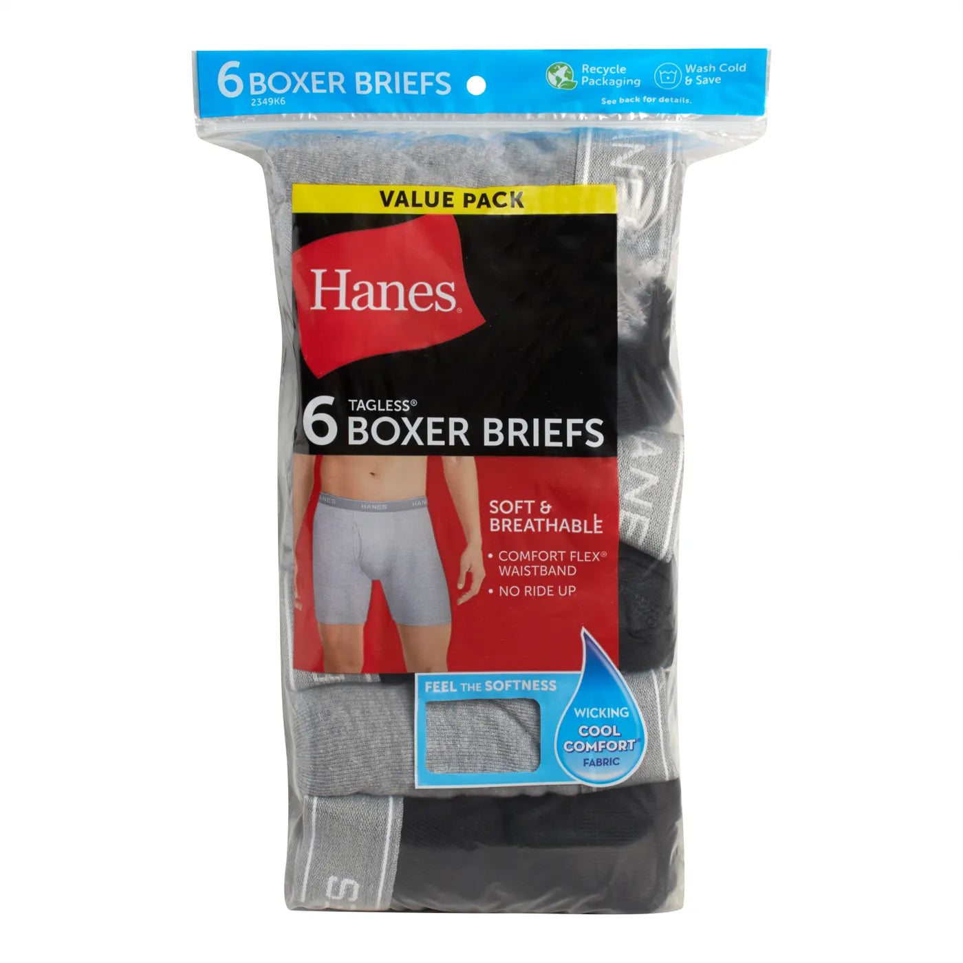 Hanes Mens Boxer Briefs - 6 Pack - 2349K6 -