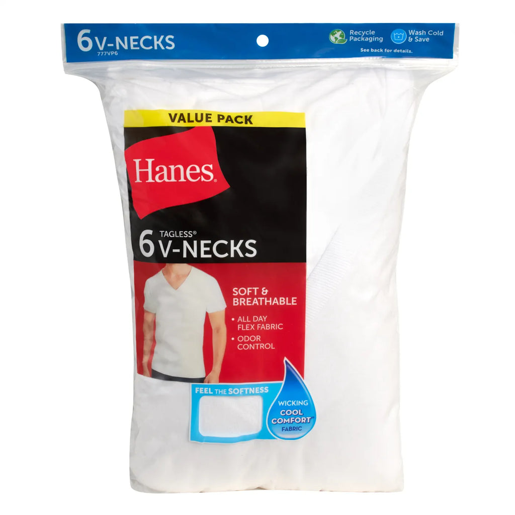 Hanes Mens V-Neck Undershirts - 6 Pack - 777VP6 -