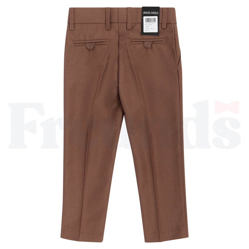 Armando Martillo Boys Dress Pants - Slim Fit - Adjustable Waist - Brown Collection - 603P -