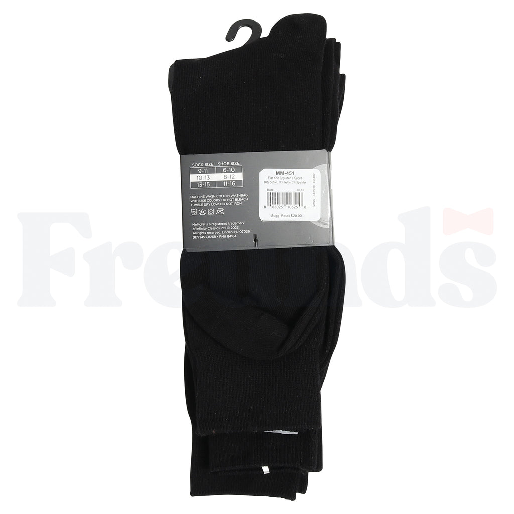 MeMoi Mens Cotton Blend Flat Knit Socks - 3 Pack - MM-451 -