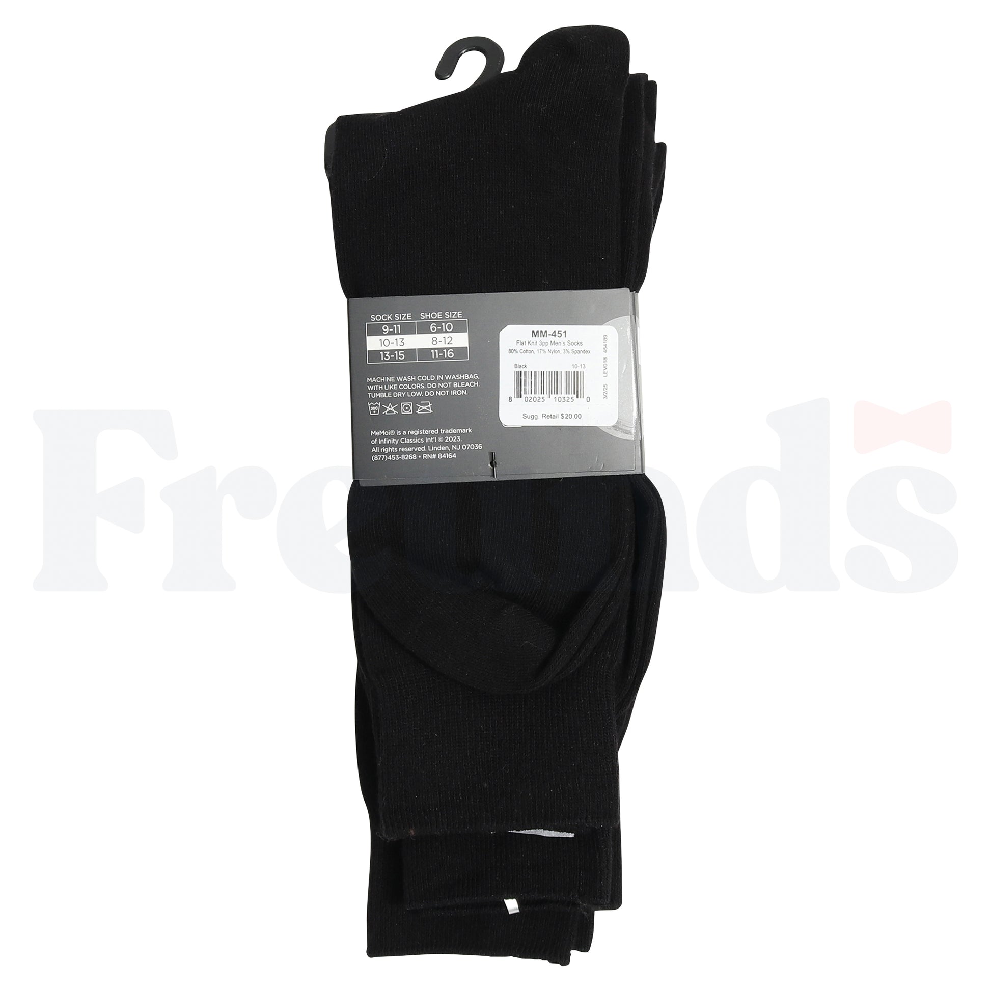 MeMoi Mens Cotton Blend Flat Knit Socks - 3 Pack - MM-451 -