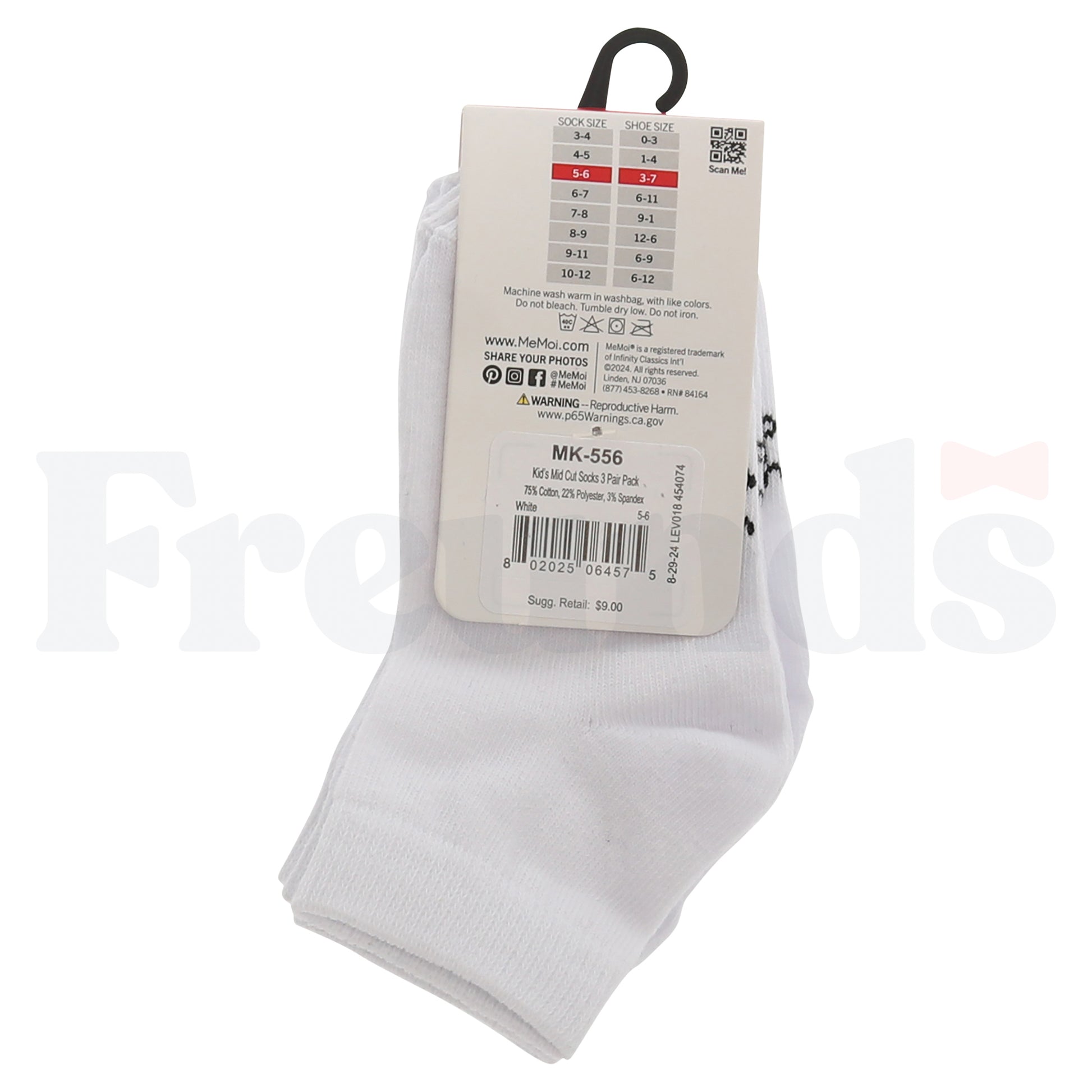 Memoi Cotton Anklets - Mid Cut - 3 Pack - MK-556 -