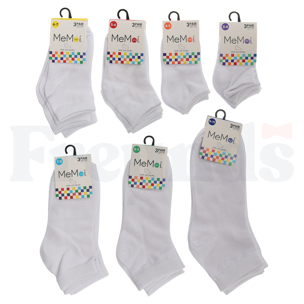 Memoi Cotton Anklets - Mid Cut - 3 Pack - MK-556 -