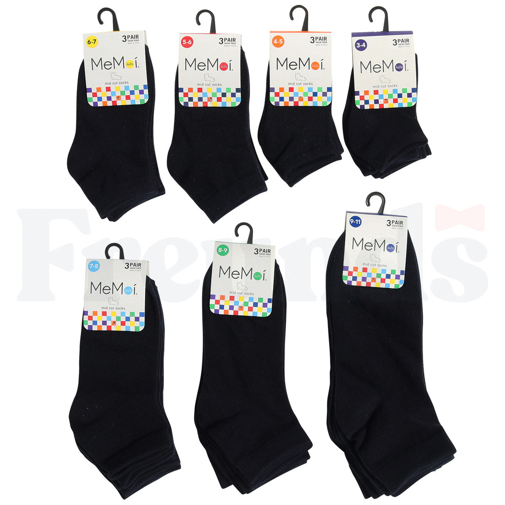 Memoi Cotton Anklets - Mid Cut - 3 Pack - MK-556 -
