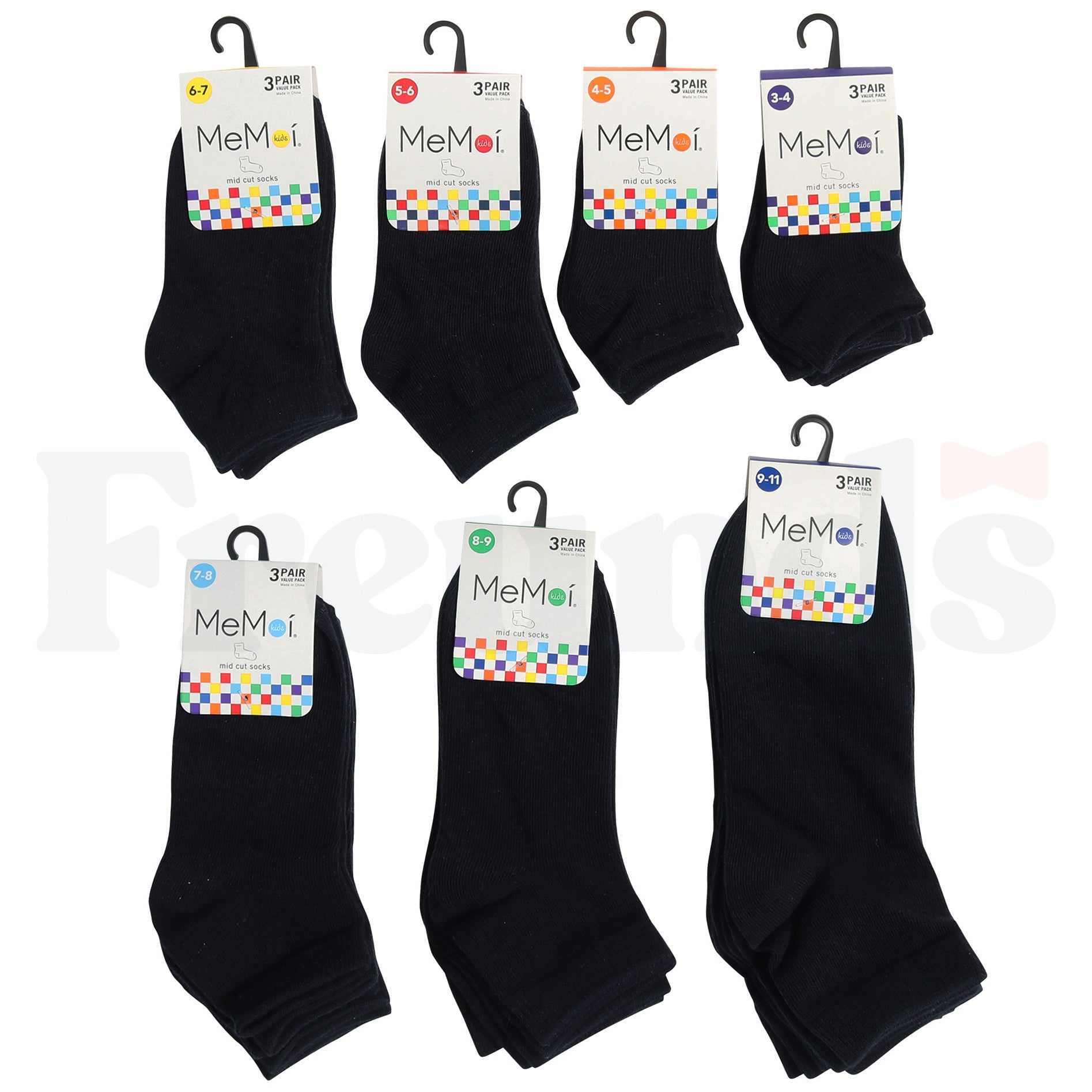 Memoi Cotton Anklets - Mid Cut - 3 Pack - MK-556 -
