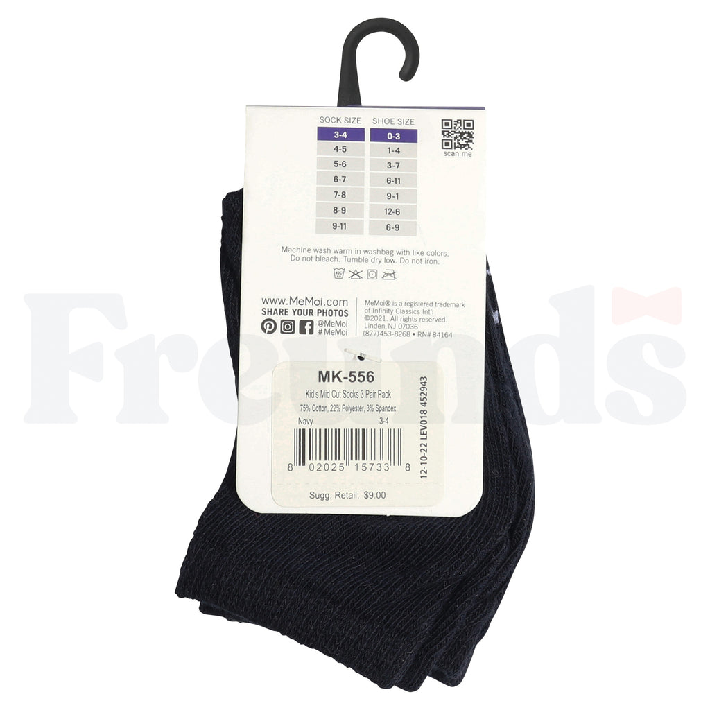Memoi Cotton Anklets - Mid Cut - 3 Pack - MK-556 -