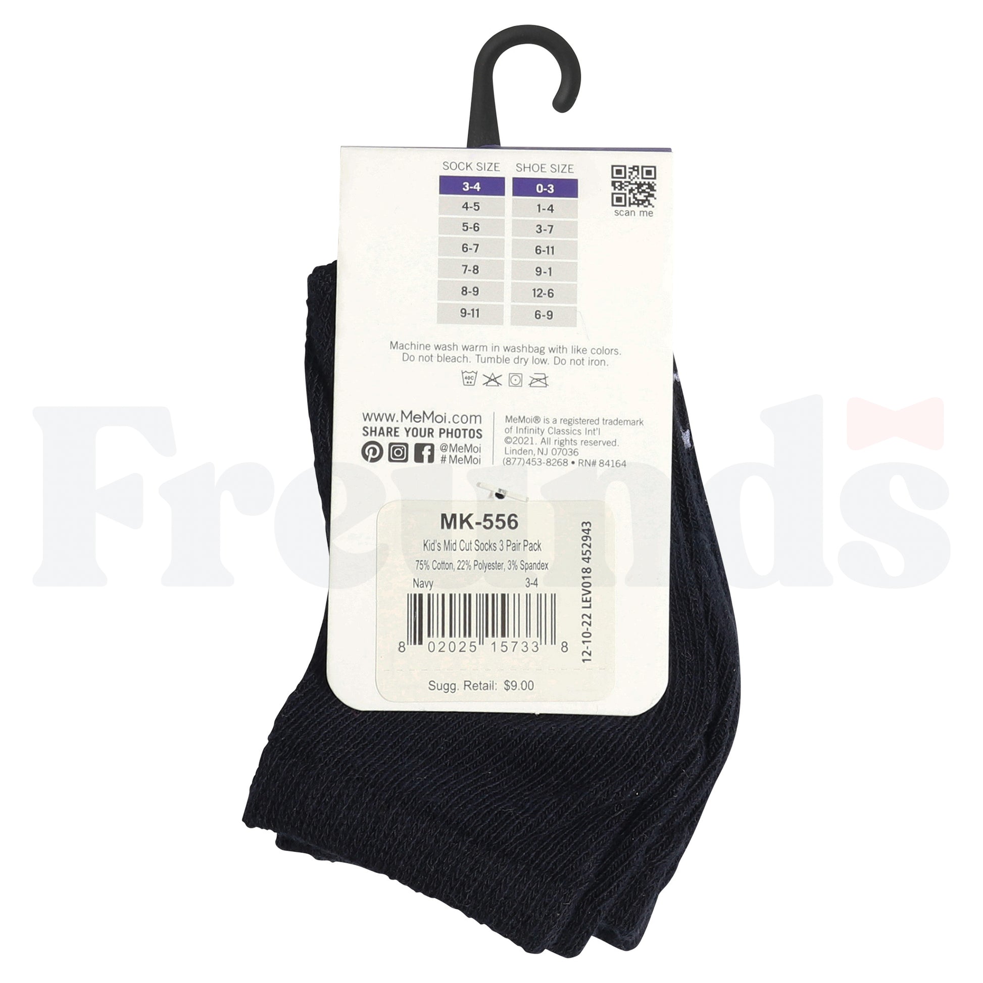 Memoi Cotton Anklets - Mid Cut - 3 Pack - MK-556 -