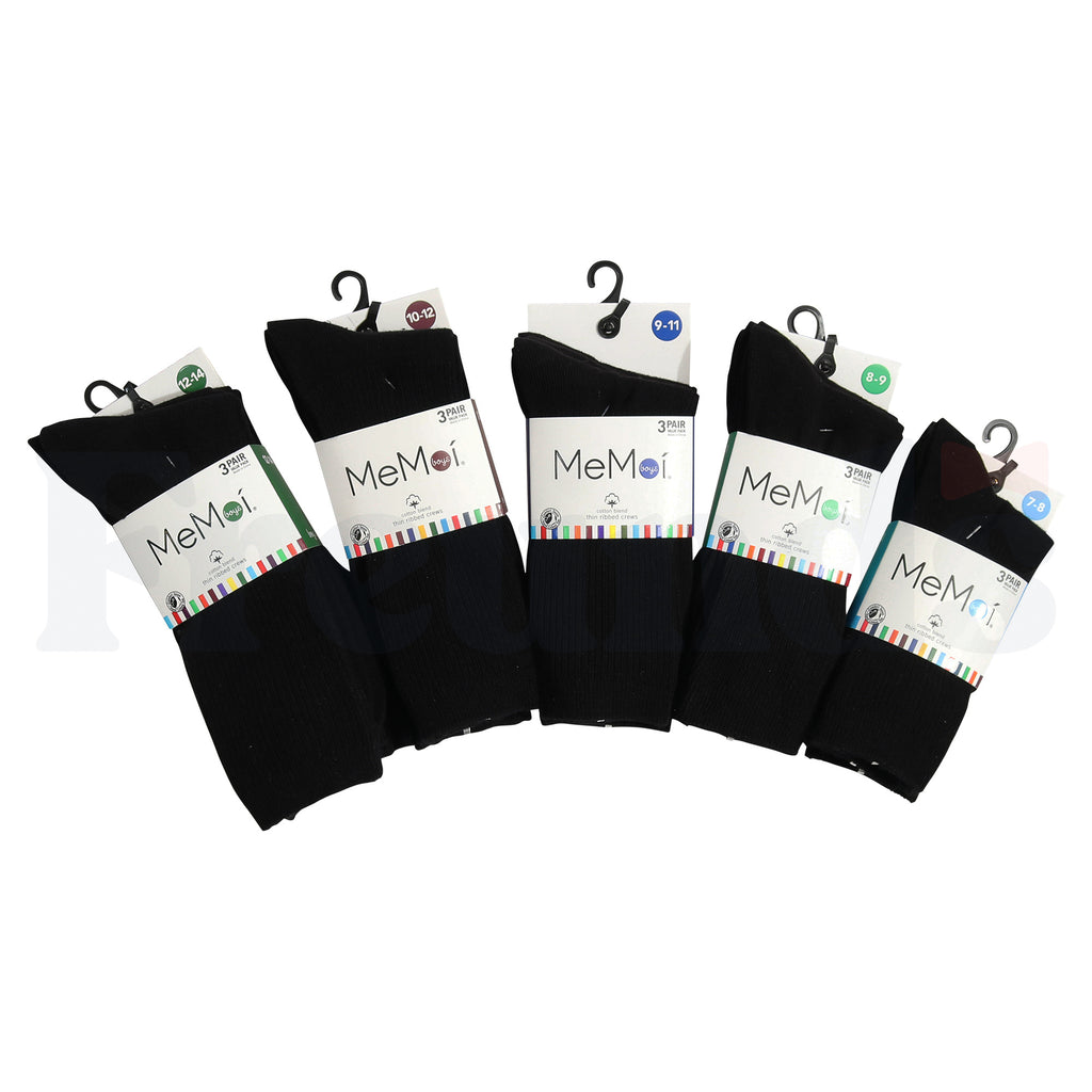 MeMoi Boys Thin Rib Crew Socks - 3 Pack - MK-565 -