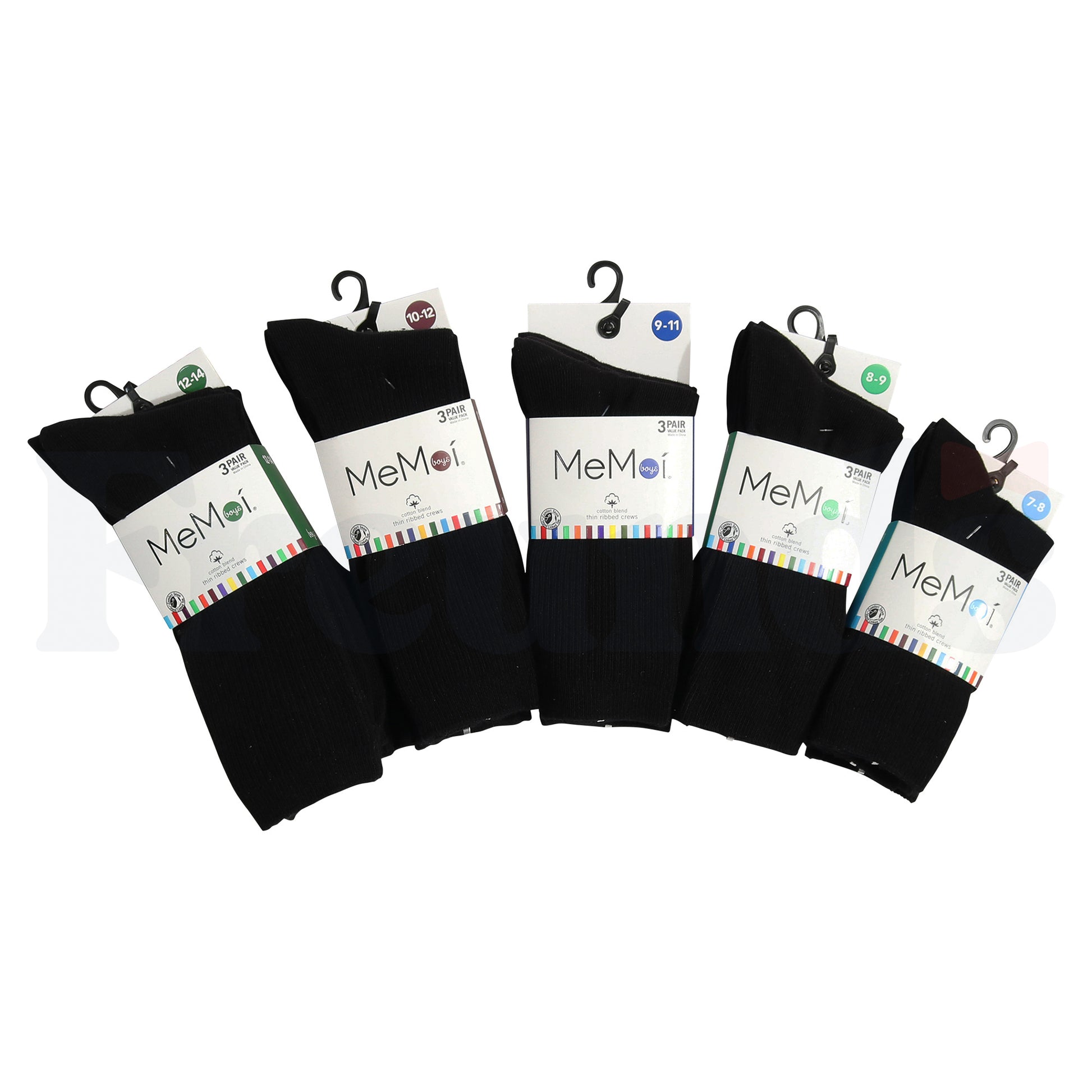 MeMoi Boys Thin Rib Crew Socks - 3 Pack - MK-565 -