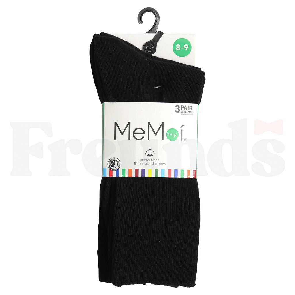 MeMoi Boys Thin Rib Crew Socks - 3 Pack - MK-565 -