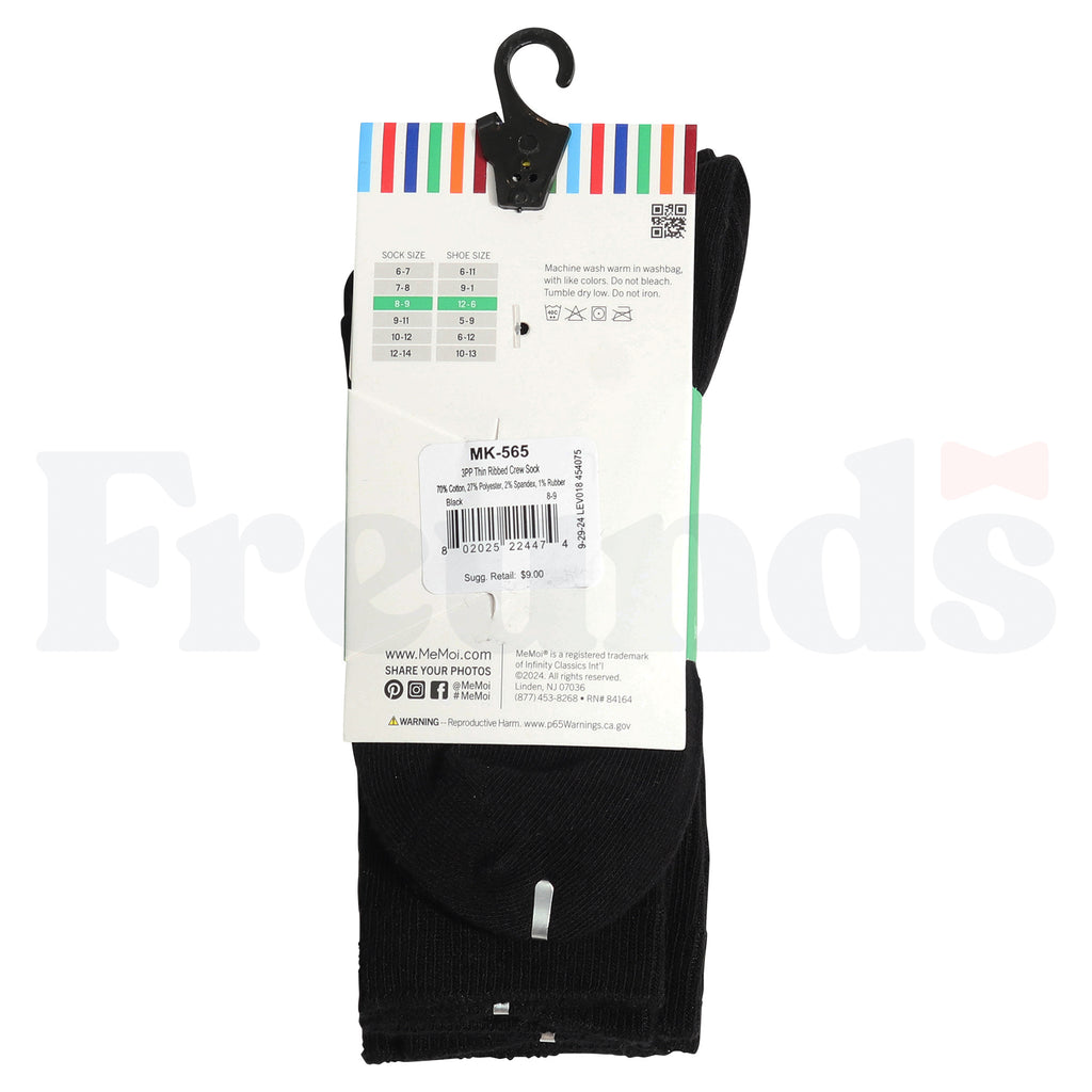 MeMoi Boys Thin Rib Crew Socks - 3 Pack - MK-565 -