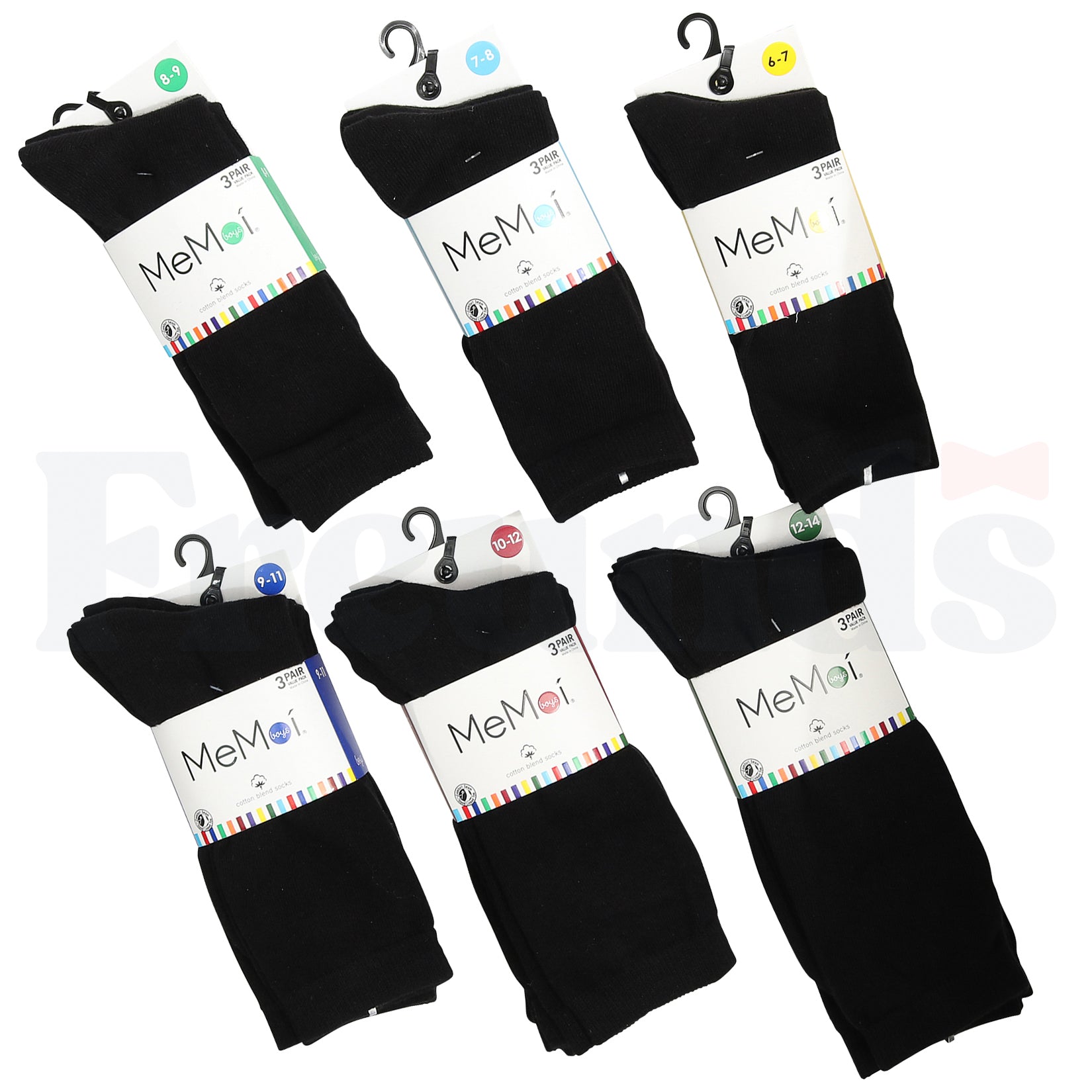 MeMoi Boys Cotton Blend Flat Crew Socks - 3 Pack - MK-10951 -