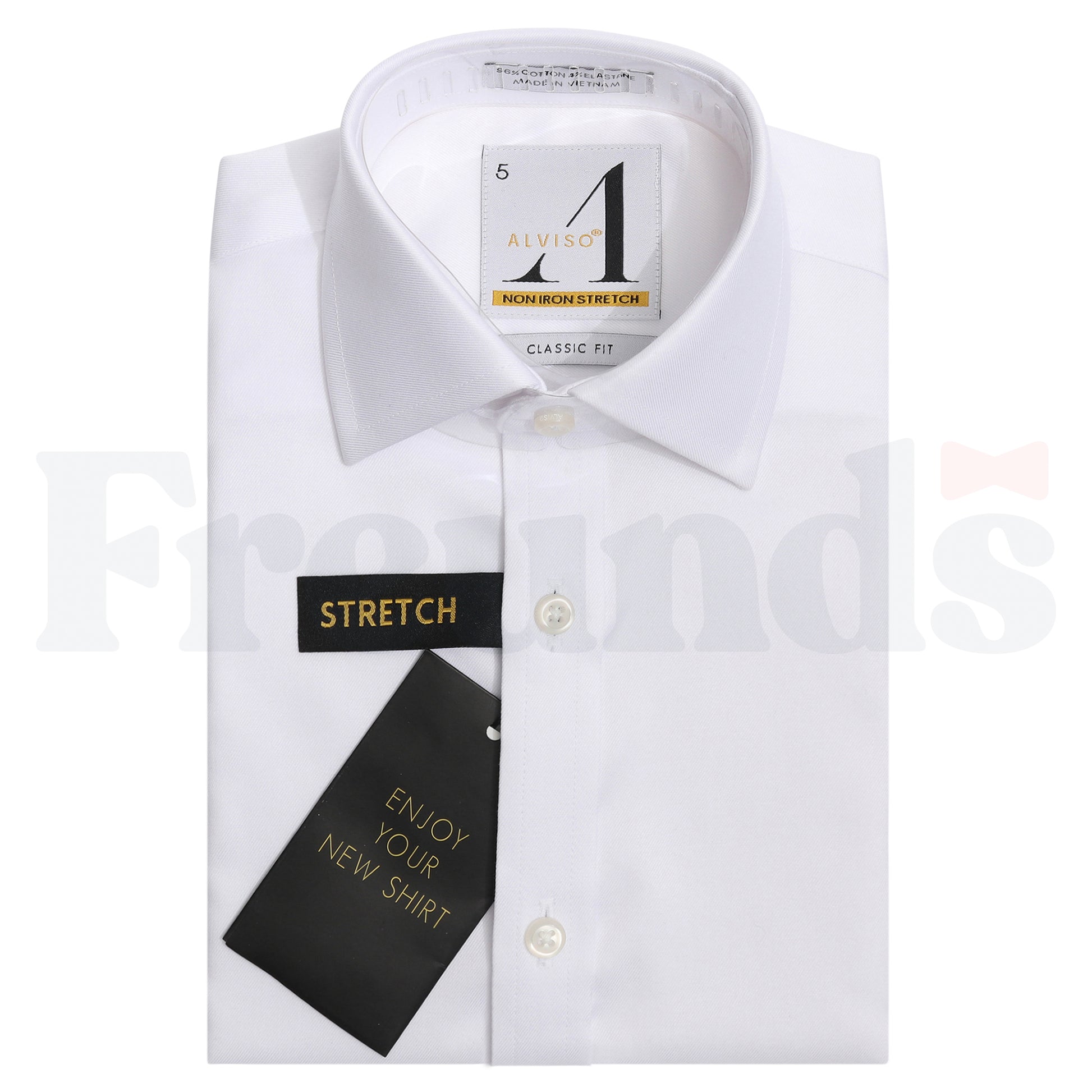 Alviso Boys Cotton Non Iron Semi Stretch White Shirt - Button Cuff - Slim Fit -
