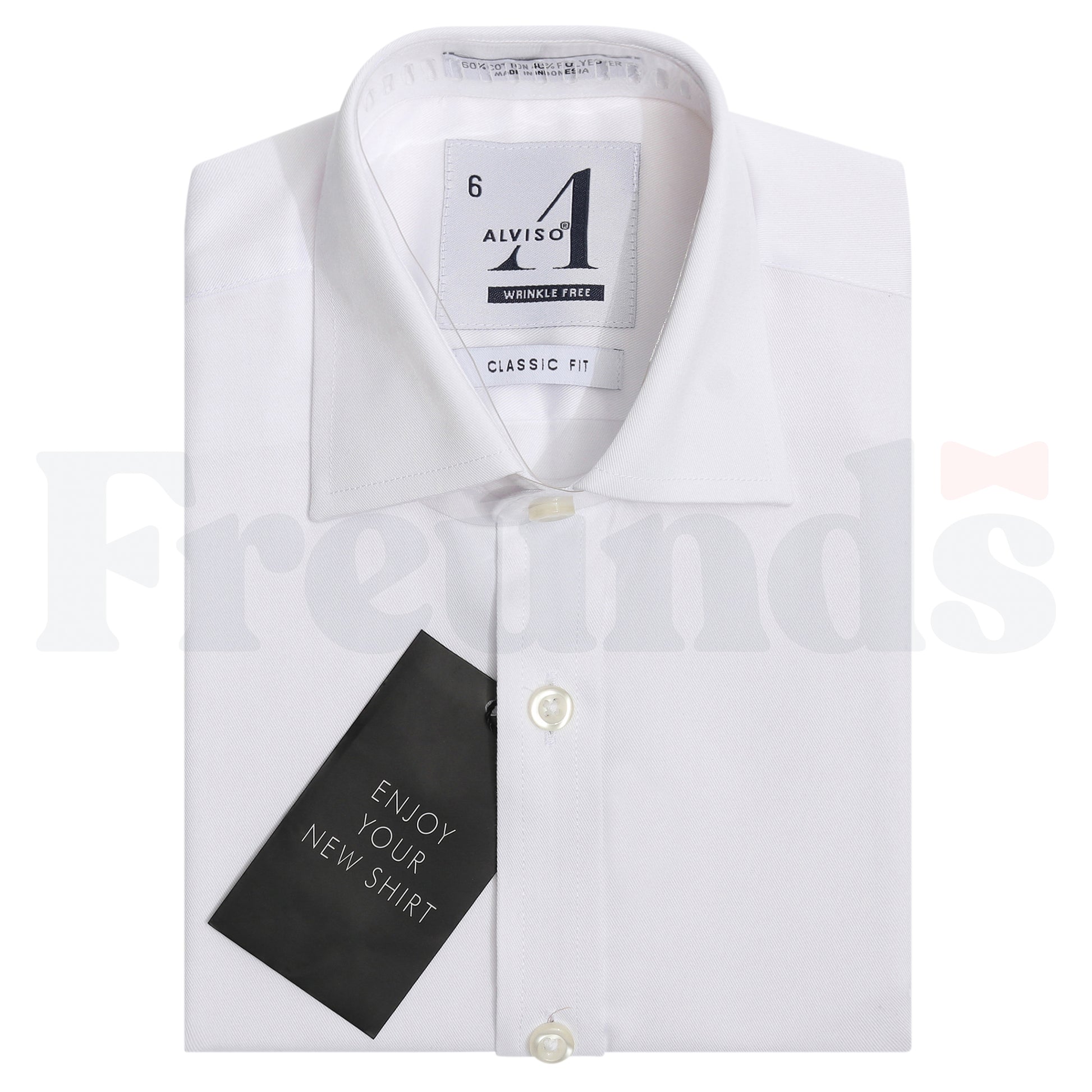 Alviso Boys Cotton Blend Wrinkle Free White Shirt - Fine Twill - Button Cuff - Husky Fit -