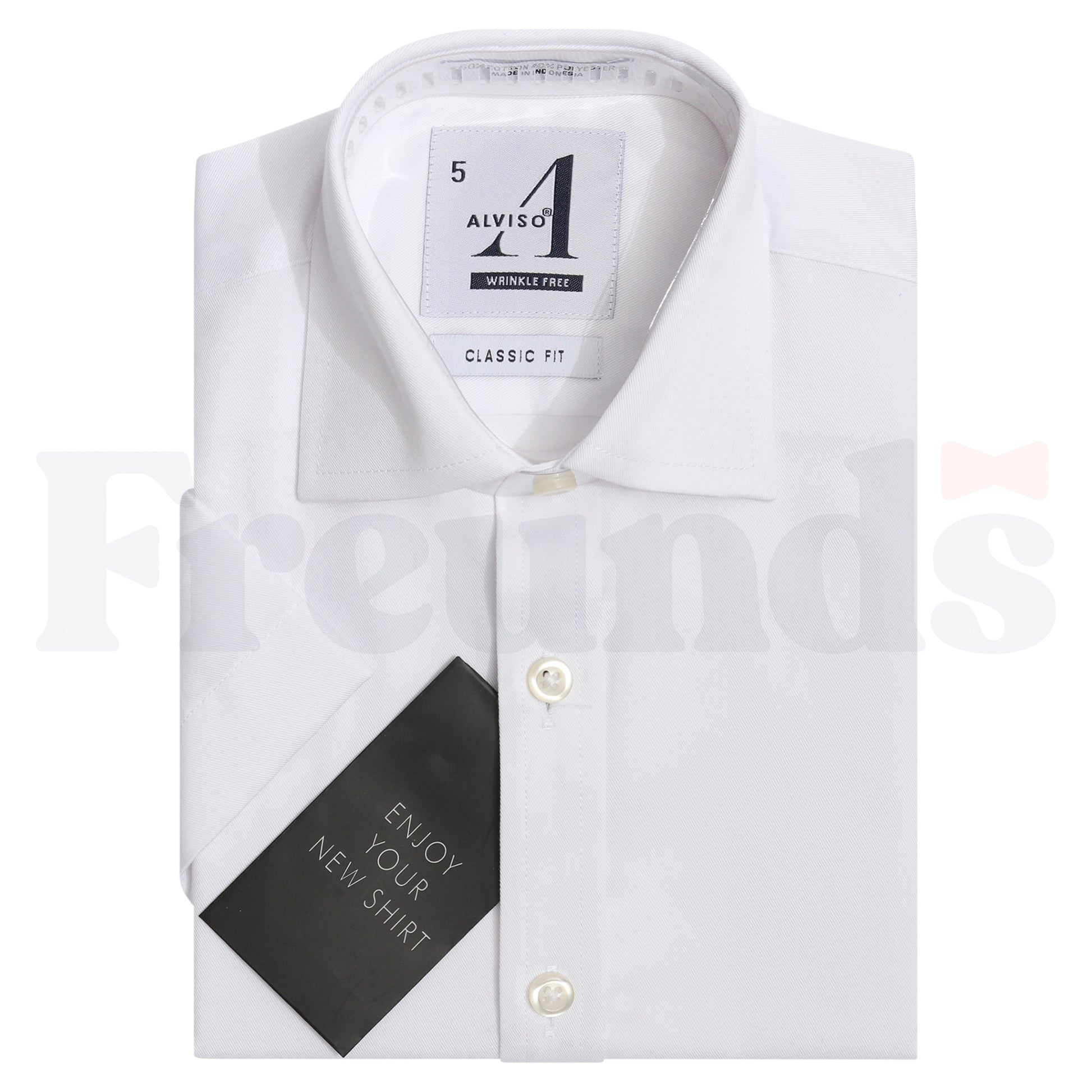 Alviso Boys Cotton Blend Wrinkle Free White Shirt - Fine Twill - Short Sleeve - Slim Fit -