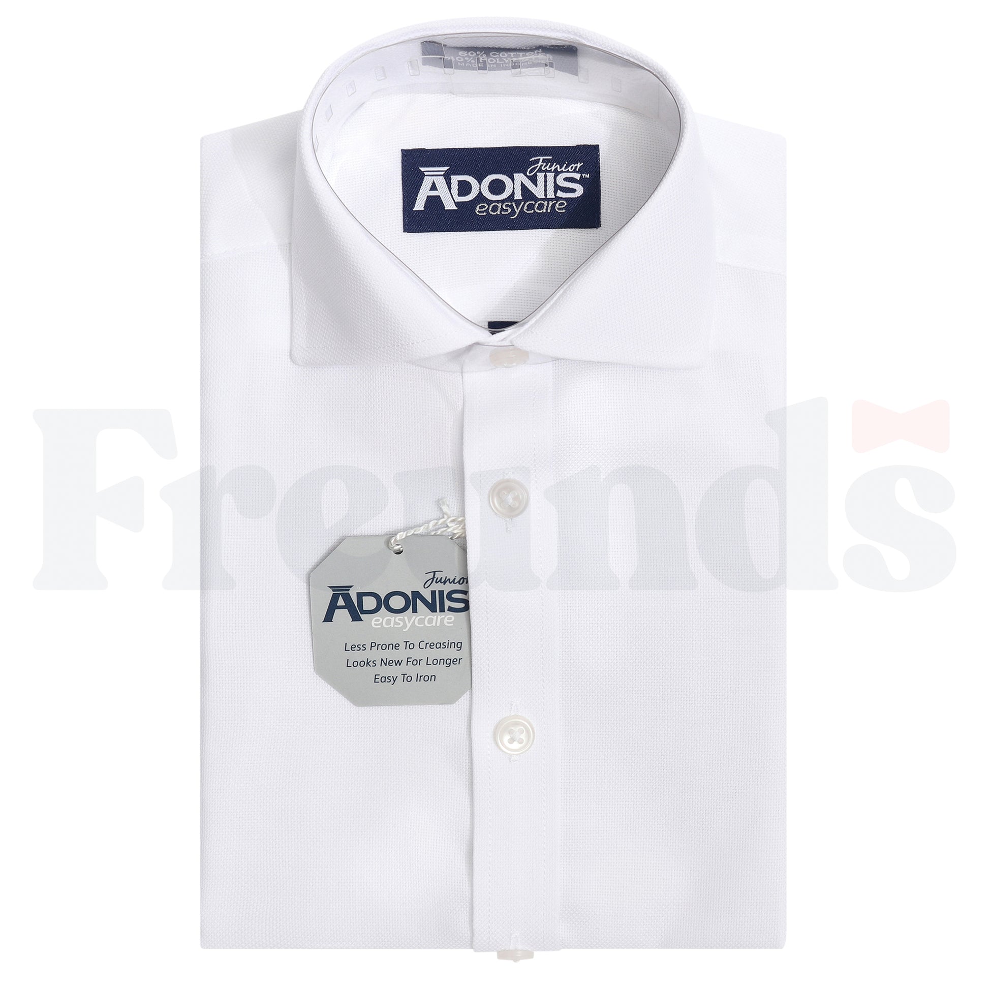 Adonis Boys Cotton Blend Easy Care White Shirt - Barrel Cuffs - Royal Oxford - Slim Fit -