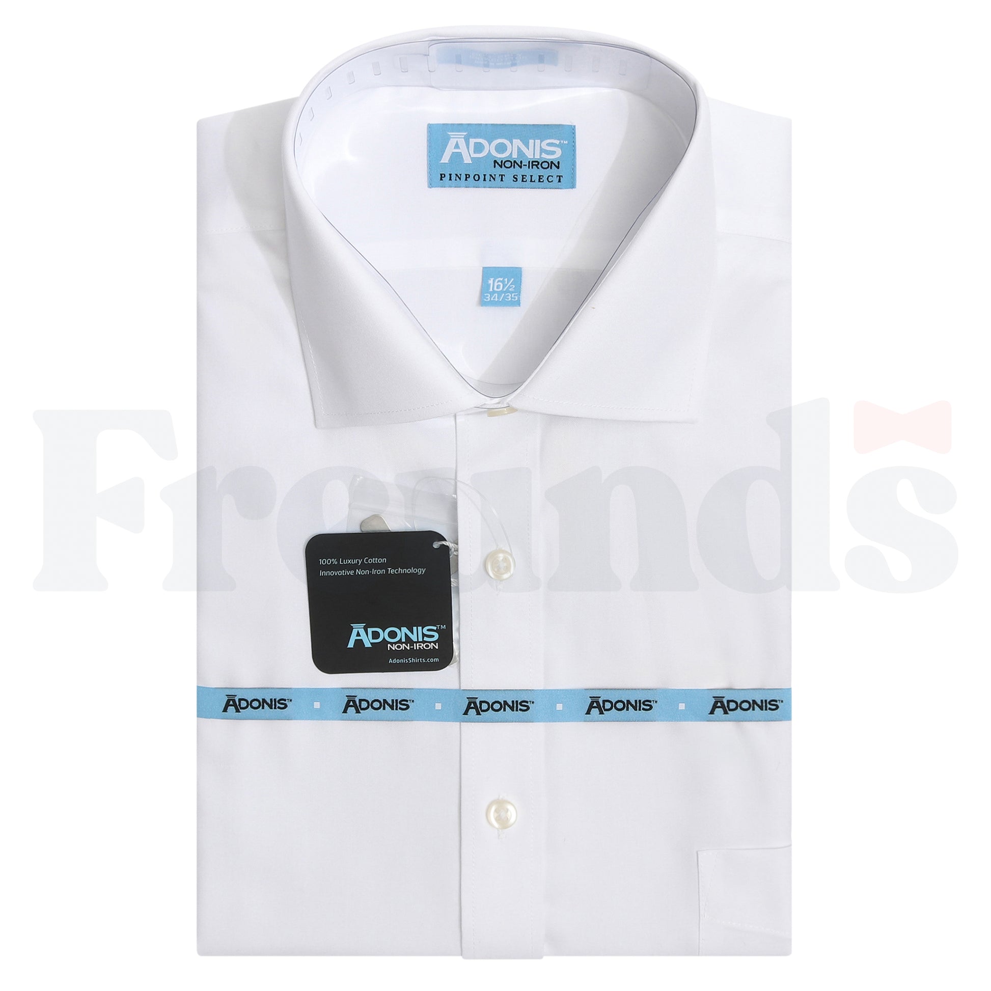 Adonis Mens 100% Cotton Non-Iron Pinpoint White Shirt - Barrel Cuffs - Slim Fit 16.5 32/33