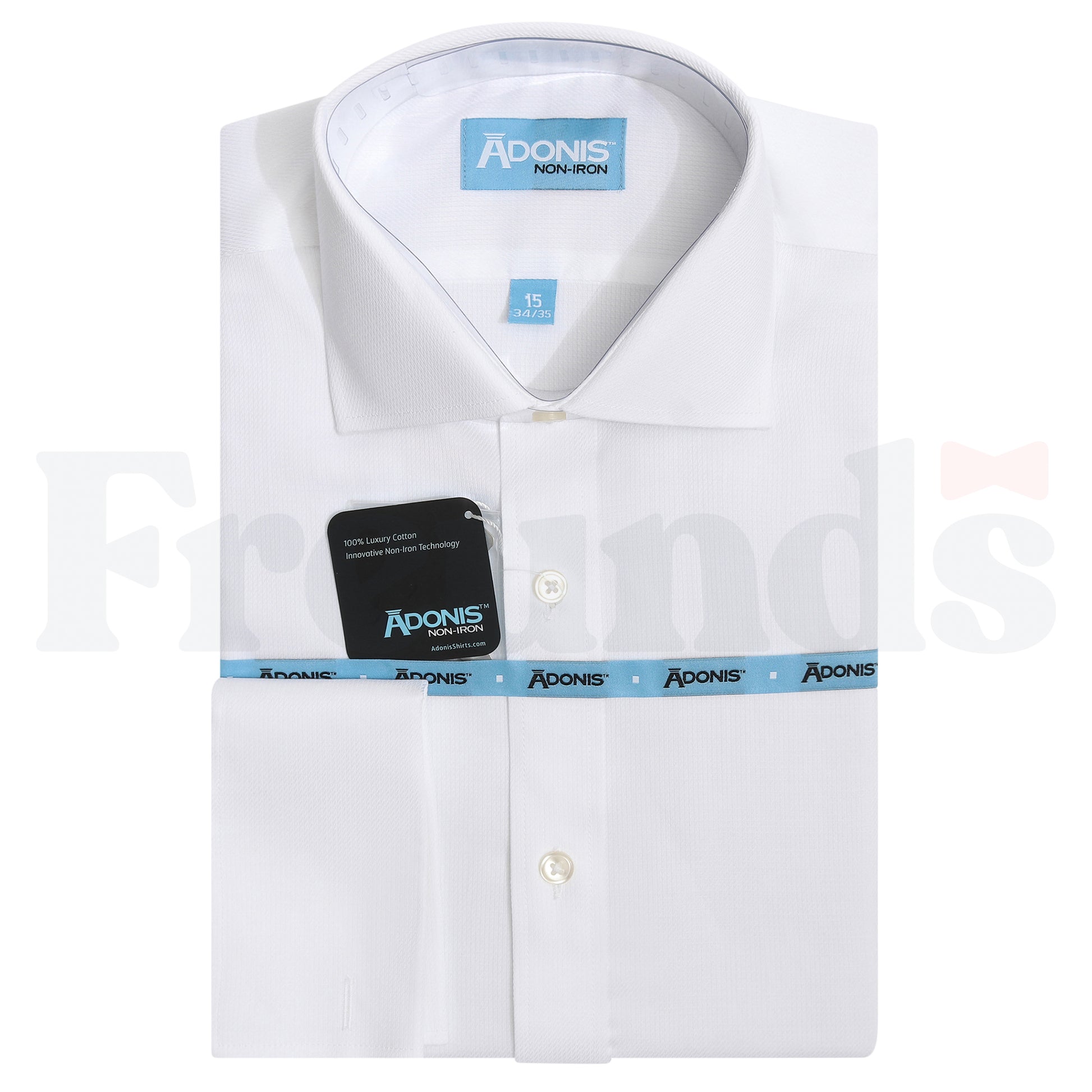 Adonis Mens 100% Cotton Non-Iron White Shirt - French Cuffs - Twine -