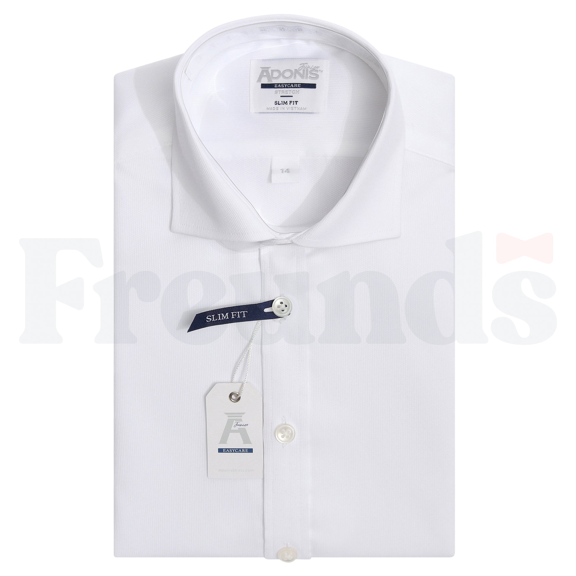 Adonis Boys Cotton Blend Stretch Easy Care White Shirt - Barrel Cuffs - Fine Pique - Husky Fit-